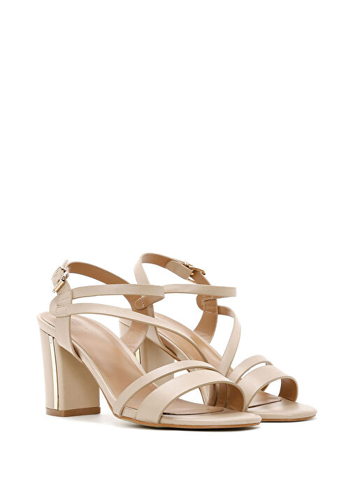 Kadın Bej Bilekten Bantlı Kalın Topuklu Sandalet 25SFE462118 - Görsel 4
