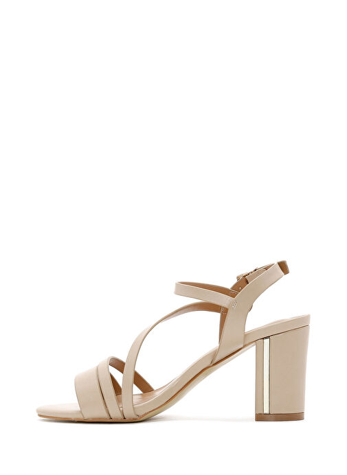 Kadın Bej Bilekten Bantlı Kalın Topuklu Sandalet 25SFE462118 - Görsel 5