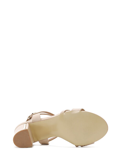 Kadın Bej Bilekten Bantlı Kalın Topuklu Sandalet 25SFE462118 - Görsel 6