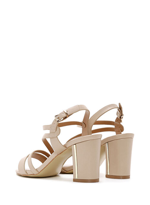 Kadın Bej Bilekten Bantlı Kalın Topuklu Sandalet 25SFE462118 - Görsel 7