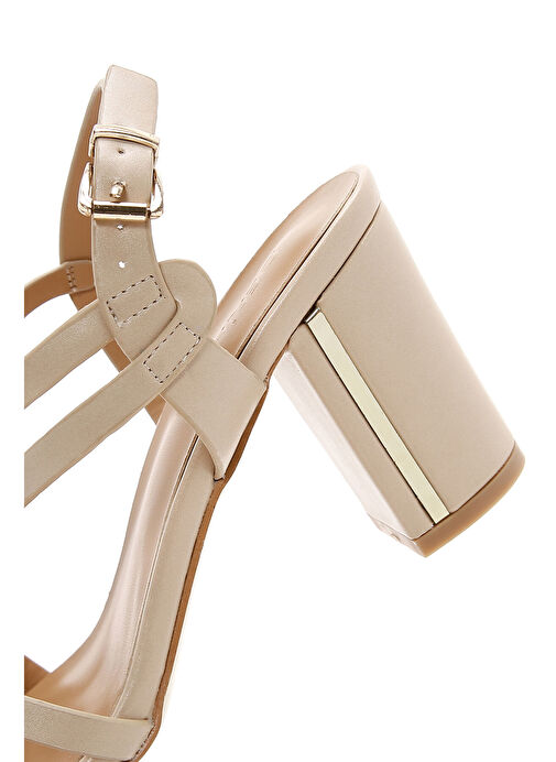 Kadın Bej Bilekten Bantlı Kalın Topuklu Sandalet 25SFE462118 - Görsel 9