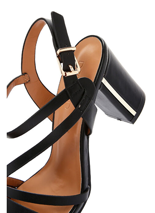 Kadın Siyah Bilekten Bantlı Kalın Topuklu Sandalet 25SFE462118 - Görsel 9