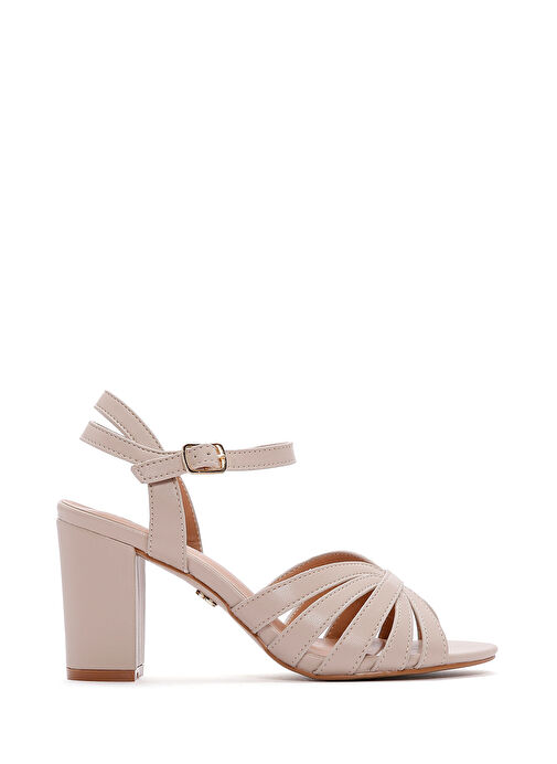 Kadın Bej Bilekten Bantlı Kalın Topuklu Sandalet 25SFE462218 - Görsel 2