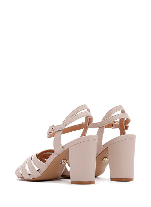 Kadın Bej Bilekten Bantlı Kalın Topuklu Sandalet 25SFE462218 - Görsel 7