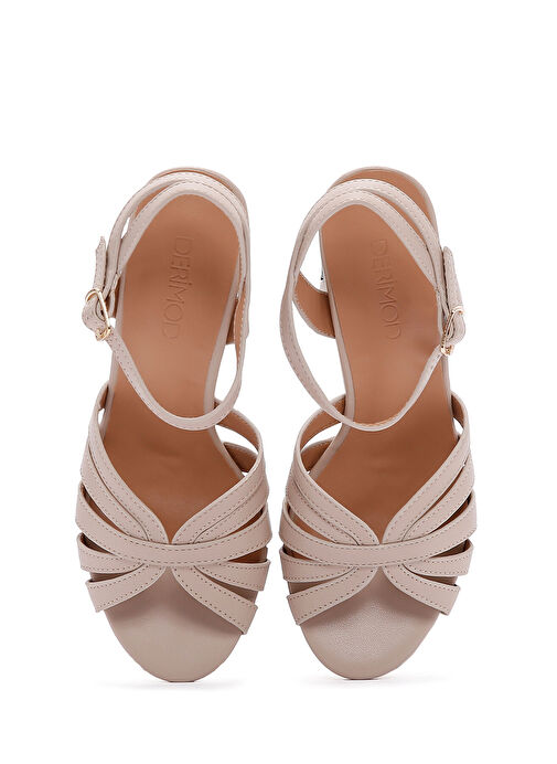 Kadın Bej Bilekten Bantlı Kalın Topuklu Sandalet 25SFE462218 - Görsel 8