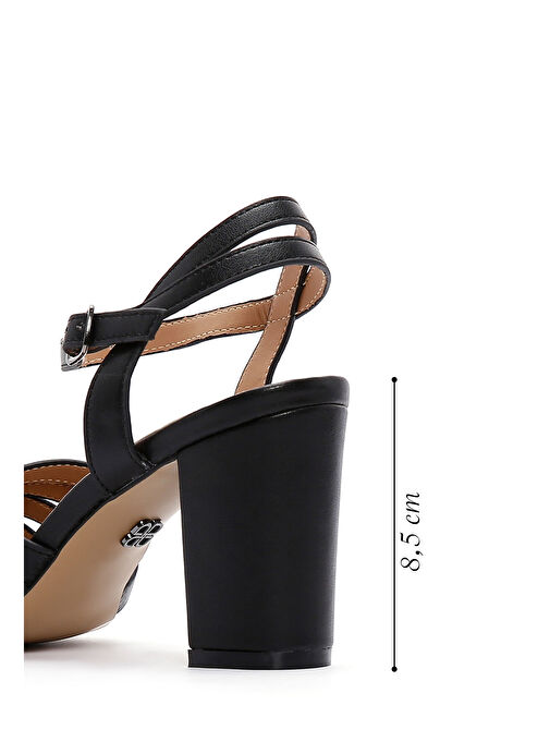 Kadın Siyah Bilekten Bantlı Kalın Topuklu Sandalet 25SFE462218 - Görsel 3