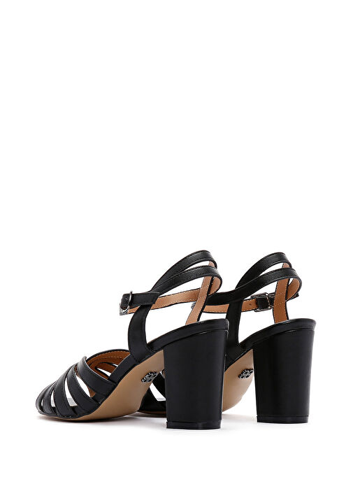 Kadın Siyah Bilekten Bantlı Kalın Topuklu Sandalet 25SFE462218 - Görsel 7