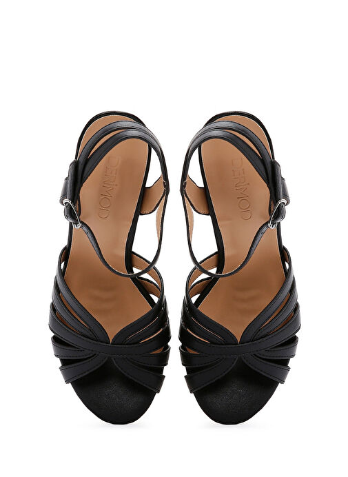 Kadın Siyah Bilekten Bantlı Kalın Topuklu Sandalet 25SFE462218 - Görsel 8