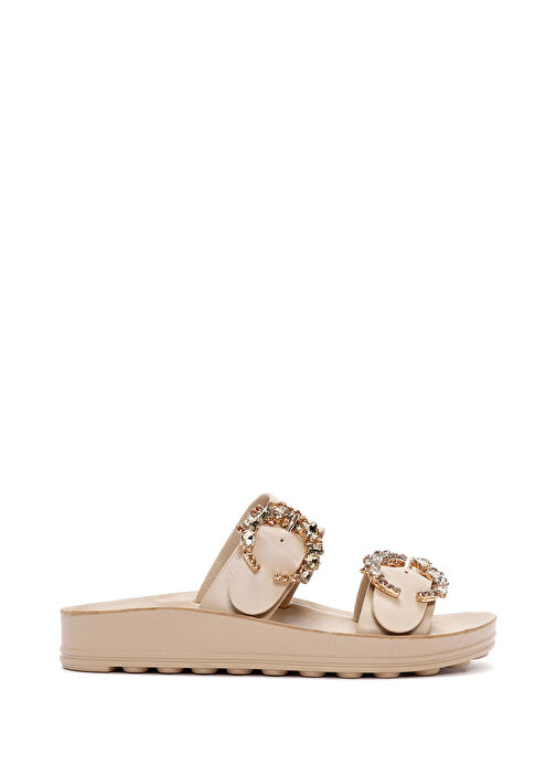 Kadın Bej Çift Tokalı Taşlı Terlik 25SFE460718 - Görsel 2