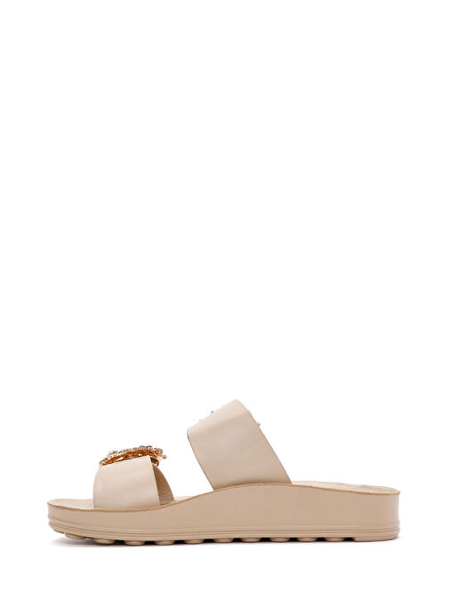 Kadın Bej Çift Tokalı Taşlı Terlik 25SFE460718 - Görsel 3