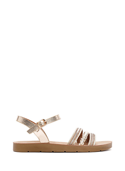 Kadın Altın Bilekten Bantlı Taşlı Sandalet 25SFE461314 - Görsel 2