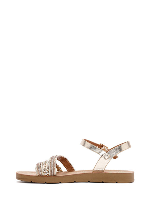 Kadın Altın Bilekten Bantlı Taşlı Sandalet 25SFE461314 - Görsel 3