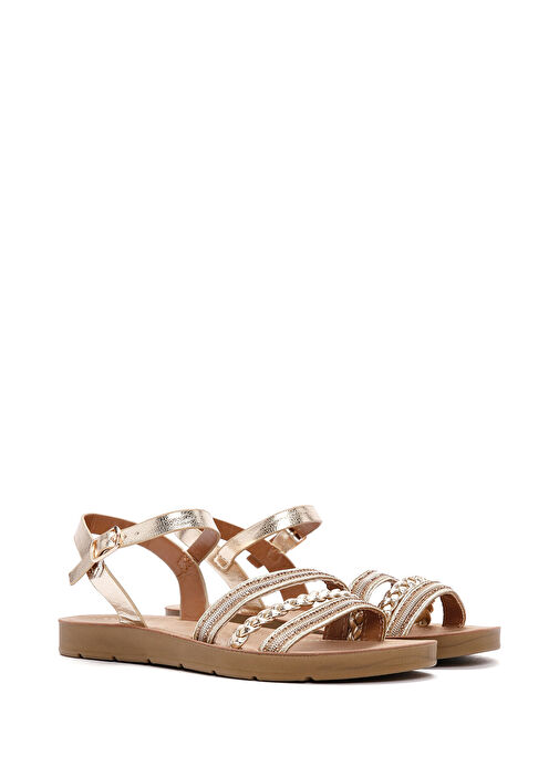 Kadın Altın Bilekten Bantlı Taşlı Sandalet 25SFE461314 - Görsel 4