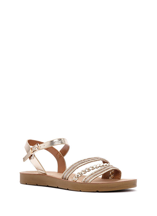 Kadın Altın Bilekten Bantlı Taşlı Sandalet 25SFE461314 - Görsel 7