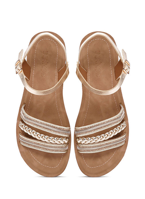 Kadın Altın Bilekten Bantlı Taşlı Sandalet 25SFE461314 - Görsel 8