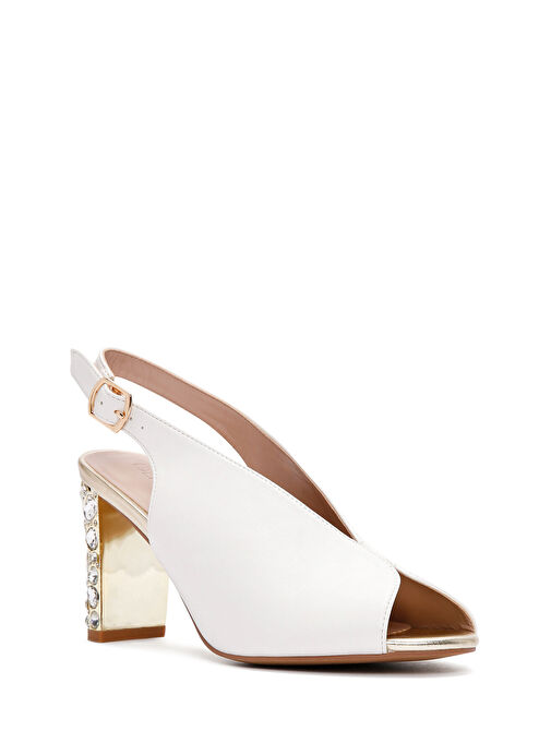 Kadın Beyaz Arkadan Bantlı Taşlı Kalın Topuklu Sandalet 25SFE462418 - Görsel 8