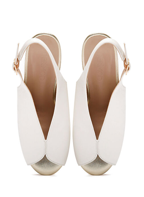 Kadın Beyaz Arkadan Bantlı Taşlı Kalın Topuklu Sandalet 25SFE462418 - Görsel 9