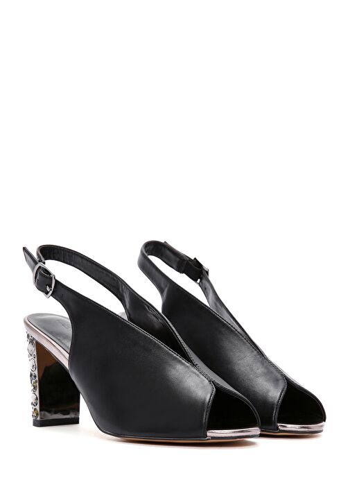 Derimod Derimod Kadın Siyah Arkadan Bantlı Taşlı Kalın Topuklu Sandalet 25SFE462418 Sandalet & Terlik | Boyner Siyah - 4. görsel