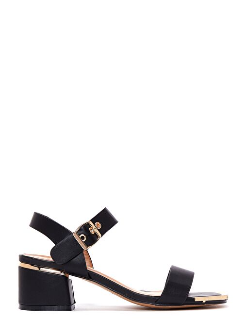 Kadın Siyah Bilekten Bantlı Kısa Kalın Topuklu Sandalet 25SFE461918 - Görsel 2