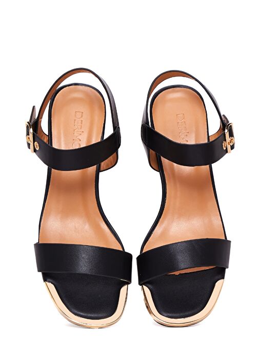 Kadın Siyah Bilekten Bantlı Kısa Kalın Topuklu Sandalet 25SFE461918 - Görsel 7