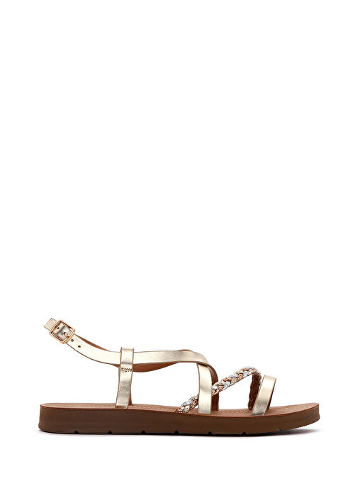 Kadın Altın Örgü Detaylı Sandalet 25SFE461114 - Görsel 2