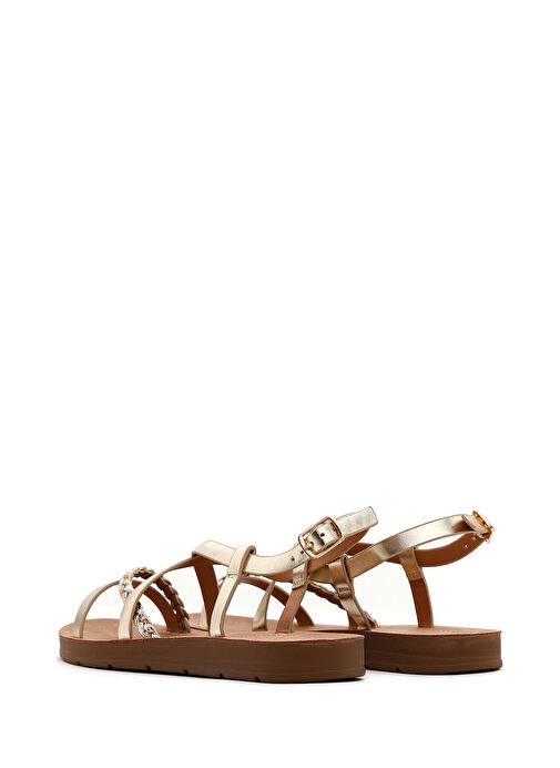 Kadın Altın Örgü Detaylı Sandalet 25SFE461114 - Görsel 6