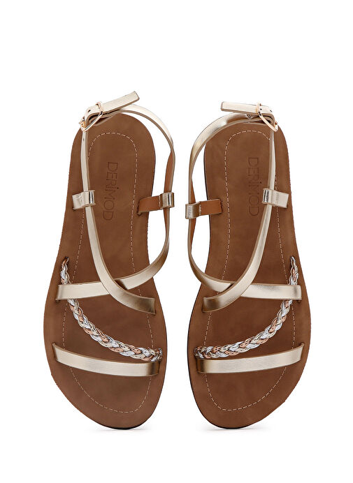 Kadın Altın Örgü Detaylı Sandalet 25SFE461114 - Görsel 7