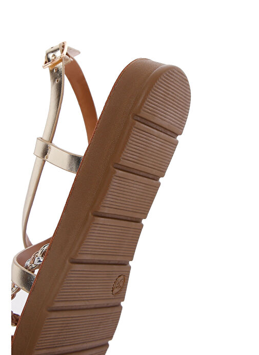 Kadın Altın Örgü Detaylı Sandalet 25SFE461114 - Görsel 9