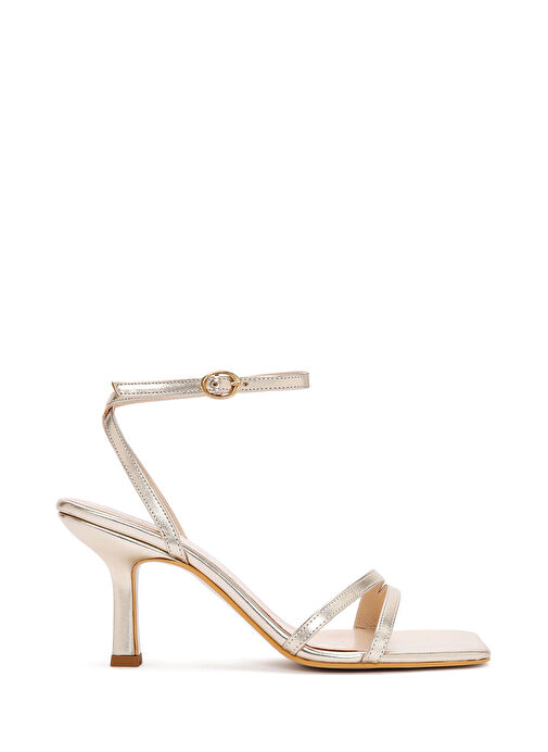 Kadın Altın Metalik Bilekten Bantlı İnce Topuklu Sandalet 25SFE390032 - Görsel 2