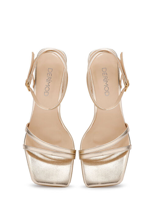 Kadın Altın Metalik Bilekten Bantlı İnce Topuklu Sandalet 25SFE390032 - Görsel 9