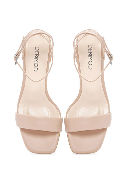 Kadın Bej Bilekten Bantlı Kalın Topuklu Sandalet 25SFE390218 - Görsel 9