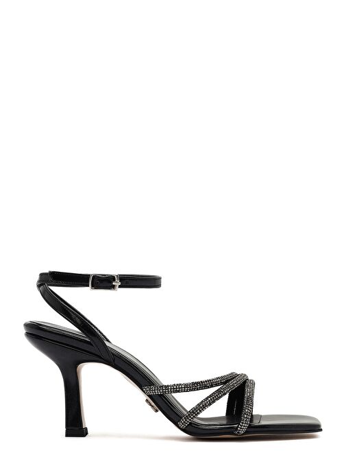 Kadın Siyah Bilekten Bantlı Taşlı İnce Topuklu Sandalet 25SFE390332 - Görsel 2