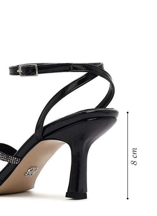 Kadın Siyah Bilekten Bantlı Taşlı İnce Topuklu Sandalet 25SFE390332 - Görsel 3
