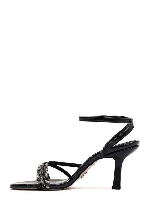 Kadın Siyah Bilekten Bantlı Taşlı İnce Topuklu Sandalet 25SFE390332 - Görsel 5