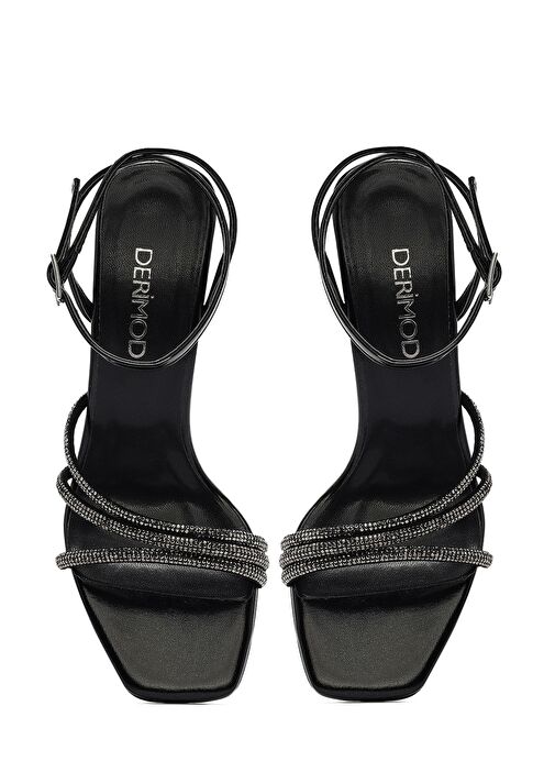 Kadın Siyah Bilekten Bantlı Taşlı İnce Topuklu Sandalet 25SFE390332 - Görsel 9
