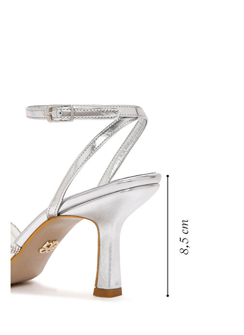 Kadın Gümüş Bilekten Bantlı Taşlı İnce Topuklu Sandalet 25SFE390332 - Görsel 3