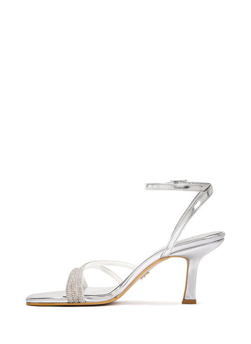 Kadın Gümüş Bilekten Bantlı Taşlı İnce Topuklu Sandalet 25SFE390332 - Görsel 5