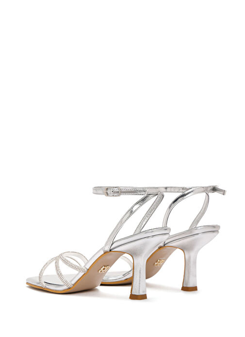 Kadın Gümüş Bilekten Bantlı Taşlı İnce Topuklu Sandalet 25SFE390332 - Görsel 7