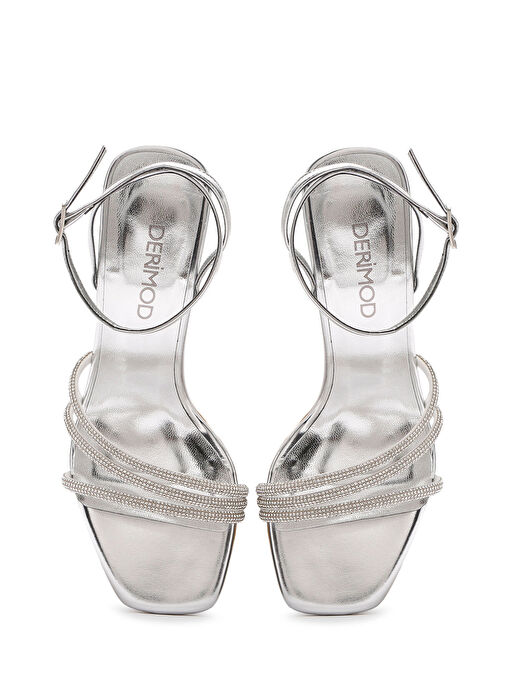 Kadın Gümüş Bilekten Bantlı Taşlı İnce Topuklu Sandalet 25SFE390332 - Görsel 9
