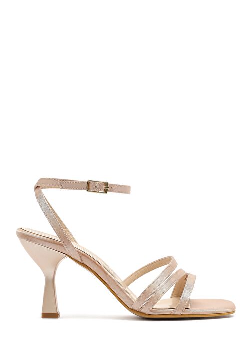 Kadın Bej Bilekten Bantlı Topuklu Sandalet 25SFE39046F - Görsel 2