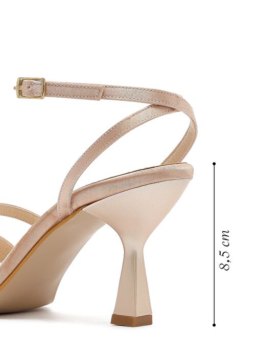 Kadın Bej Bilekten Bantlı Topuklu Sandalet 25SFE39046F - Görsel 3