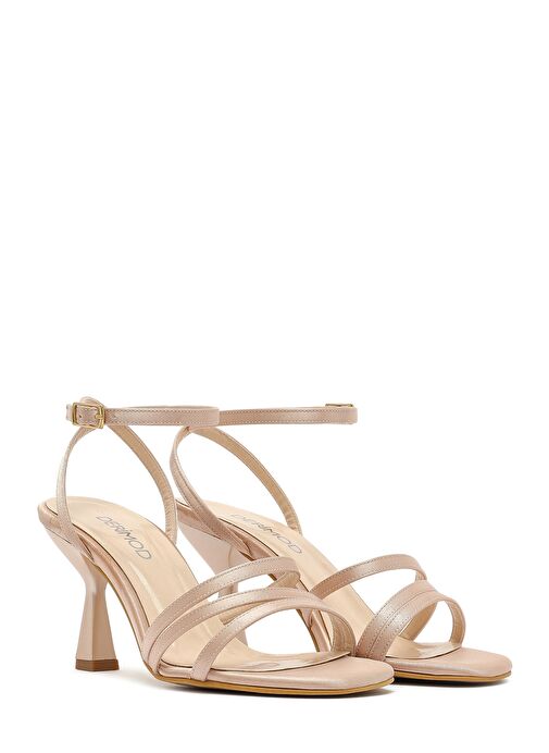 Kadın Bej Bilekten Bantlı Topuklu Sandalet 25SFE39046F - Görsel 4