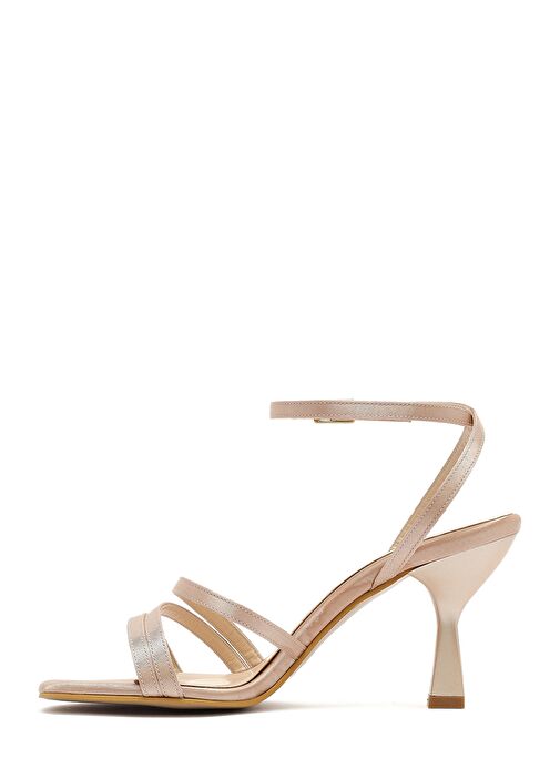 Kadın Bej Bilekten Bantlı Topuklu Sandalet 25SFE39046F - Görsel 5