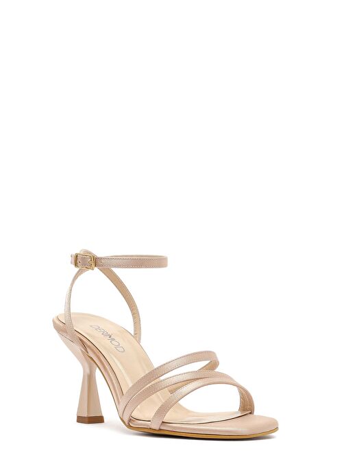 Kadın Bej Bilekten Bantlı Topuklu Sandalet 25SFE39046F - Görsel 8