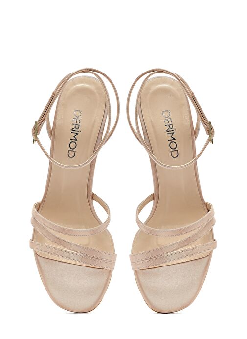 Kadın Bej Bilekten Bantlı Topuklu Sandalet 25SFE39046F - Görsel 9