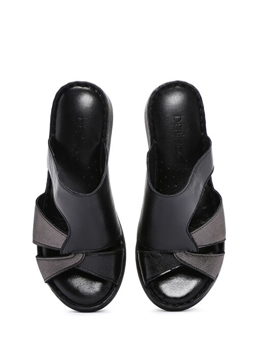 Kadın Siyah Dolgu Topuklu Deri Comfort Terlik 25SFD320218 - Görsel 8