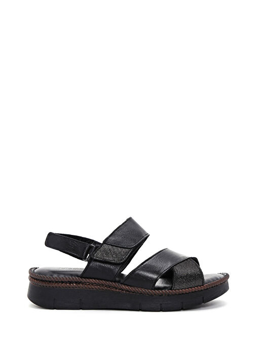 Kadın Siyah Bilekten Bantlı Deri Comfort Sandalet 25SFD320418 - Görsel 2
