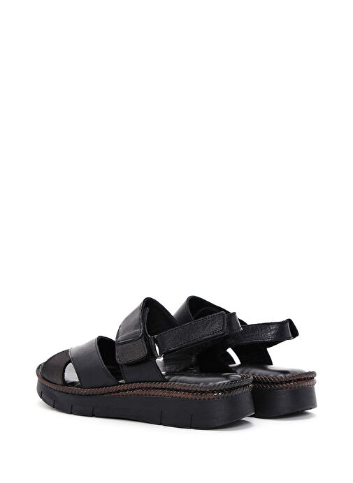 Kadın Siyah Bilekten Bantlı Deri Comfort Sandalet 25SFD320418 - Görsel 6