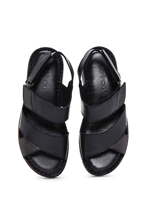 Kadın Siyah Bilekten Bantlı Deri Comfort Sandalet 25SFD320418 - Görsel 7