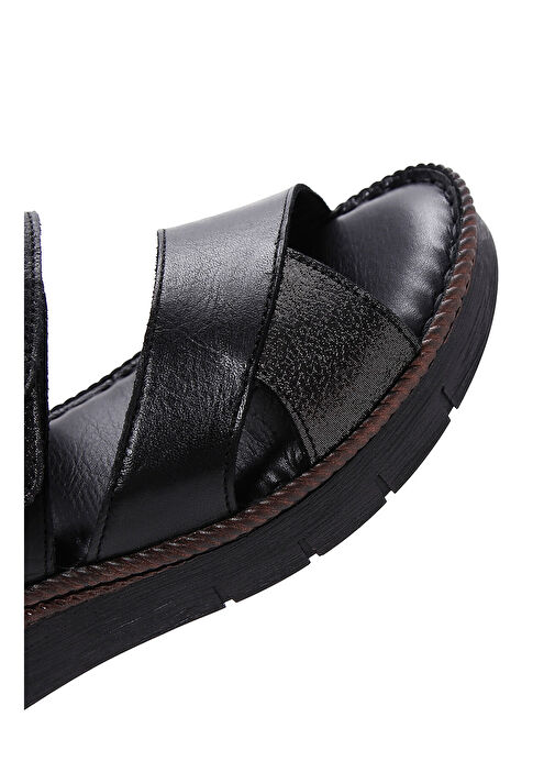 Kadın Siyah Bilekten Bantlı Deri Comfort Sandalet 25SFD320418 - Görsel 8